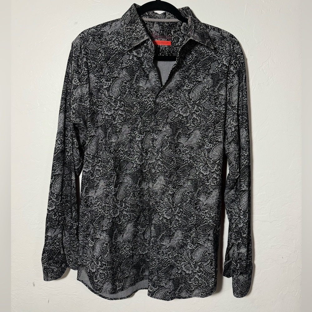 VISCONTI Men's Black‎ Long-Sleeve Button Up Large